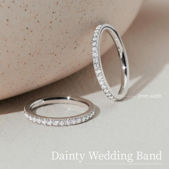 Gold Wedding Band Rings for Women, Cubic Zirconia Promise Eternity Engagement Ri - Picture 4 of 9